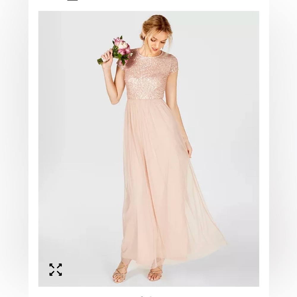Adrianna Papell | Sequined Tulle A-Line Gown | Color: Blush | Size 18